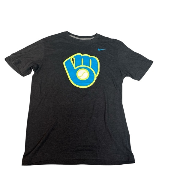 Nike Milwaukee Brewers Shirt Adult Large Gray Regular Fit Baseball Crew Short Sl - Picture 1 of 7
